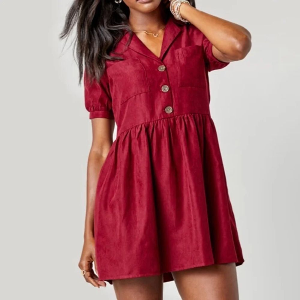 NWT Shirt Dress Puff Sleeve Caitlin Mini Francesca’s Trixxi Lagenlook Oversized